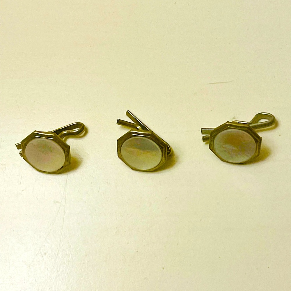 Mother of Pearl Studs Set of 3 Octagon Shape Vintage